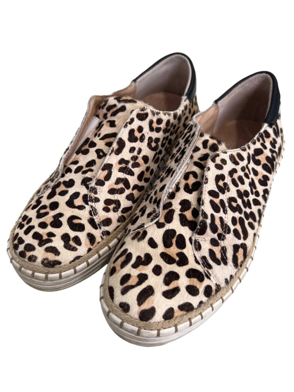 J Slides Sneakers Size 6.5 Karla Leopard Slip On Tan Black Calf Hair Leather